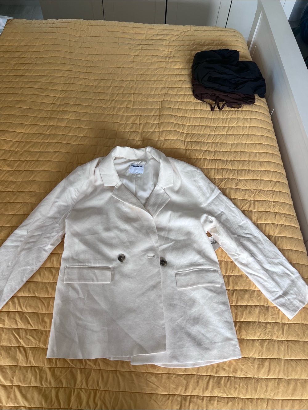 Old Navy White Double-Breasted Linen-Blend Blazer